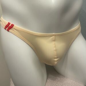Cream Bikini Briefs with Red Stripes